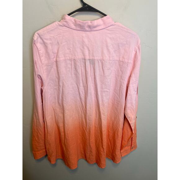 J. Jill Light Pink Collared Long Sleeve Ombre Tie Dye Linen Blend Blouse Size L - Picture 9 of 10